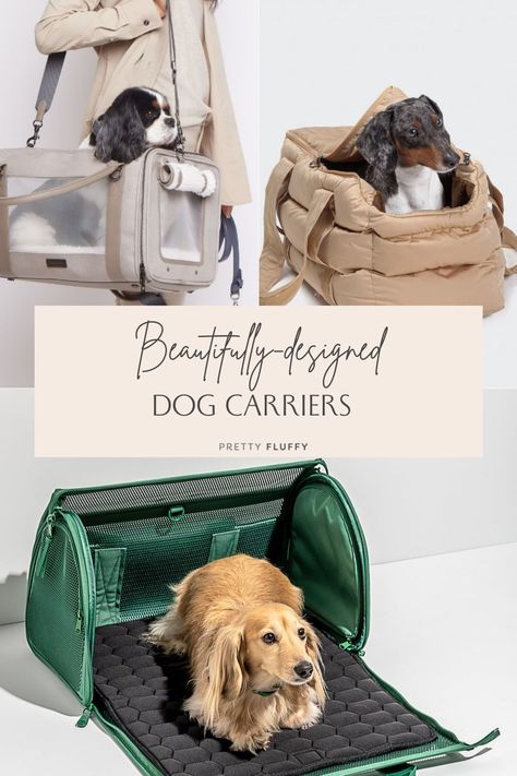 Travel together with these, stylish, modular travel carriers. #dogcarrier #dogcarriers #modernpet #moderndog Dog Bag Essentials, Pet Moodboard, Dog Travel Essentials, Puppy Travel Bag, Dog Carrying Bag, Dog Brands, Luxury Dog Carrier, Dog Travel Carrier, Accessories Tips