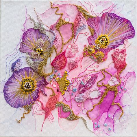 Manoela Grigorova | Modern Beadwork Make Clay Beads, Textile Art Embroidery, Abstract Embroidery, Sweet Violets, Sustainable Art, Creative Embroidery, Artwork Wall, Art Textile, Embroidery Inspiration