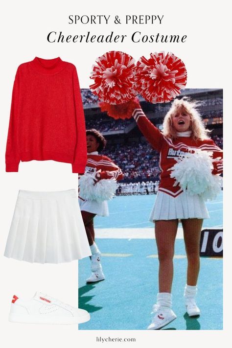 Cheerleader Inspired Outfit, Cheerleader Outfit Ideas, Cheerleading Outfits Halloween, Cheerleader Costume Diy, Diy Cheerleader Costume, Cheerleader Costume Halloween, Sporty Halloween Costumes, Chic Halloween Costumes, Chic Halloween Costume