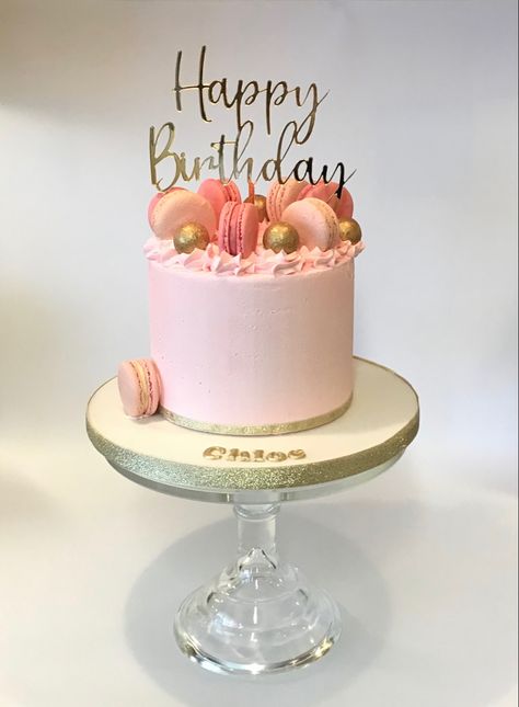 Pink Birthday Cake Macaron, 21st Birthday Cake Macaroons, Pink Cake Macarons, Small 40th Birthday Cake, Pink Macaron Cake, Macroon Cake Decor, Birthday Cake Macarons Decoration, Macaroon Cake Decoration, Macaroons Cake Decoration