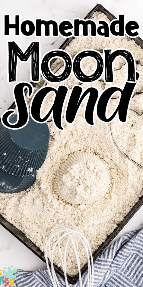 Engage your kids in sensory play with this DIY moon sand recipe, soft, squishy, and ready in under 5 minutes! Moon Sand Recipe, Diy Moon Sand, Sand Recipe, Homemade Moon Sand, Beach Crafts For Kids, Sands Recipe, Kids Sensory Play, Diy Moon, Moon Sand