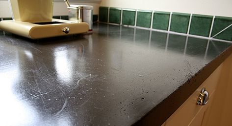 Quikrete Concrete Countertop Mix was used on this black kitchen countertop Black Concrete Countertops, Countertop Overlay, Decorative Aggregates, Concrete Countertop, Cement Color, Mix Concrete, Concrete Counter, Countertop Design, Portland Cement