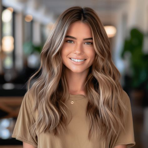 Natural Blended Balayage, Dark Blonde With Natural Highlights, Rooted Dark Blonde, Fall 2024 Balayage, Brunette With Blonde Babylights, Babylights Blonde Highlights, Babylights Blonde, Blonde Babylights, Blonde Hair With Dark Roots