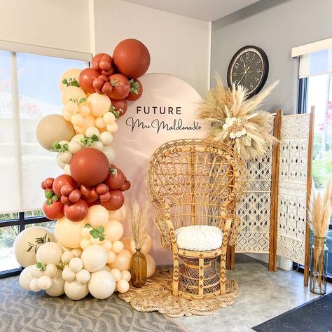 Lilly on Instagram: "Future Mrs. Maldonado 💍 Balloon Styling/ Arch Wall @airygarlands Pampas Arrangement @airygarlands Peacock chair/ macrame divider/ jute rug pampas vases @thebohothrift Thank you so much for letting us be part of this special moment. • • #airygarlands #balloonstylist #balloonstyling #luxuryballoons #bridalshower #futuremrs #bridetobe #balloondecor #bohostyle #bohodecor #yubacityballoons #eventstyling" Peacock Chair Bridal Shower Ideas, Macrame Divider, Peacock Chair Decor, Pampas Arrangement, Balloon Styling, Baby Shower Chair, Chair Macrame, Denim Party, Bridal Shower Inspo