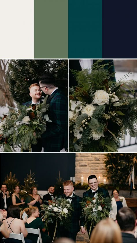 Early Winter Wedding Color Palettes, Winter Wedding Palate, Navy And Green Winter Wedding, Winter Wedding Pallet, Pine Green Wedding Color Palettes, Winter Wedding Dark Green, Winter Wedding Colour Palette, December Wedding Colors Colour Palettes, Unique Wedding Color Schemes Fall