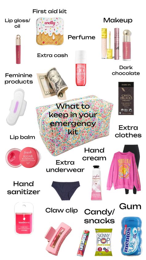 Girl Survival Kits, Emergency Kit For Girls, School Emergency Kit, School Backpack Essentials, Girl Kit, Back To University, Pretty School Supplies, Everyday Bag Essentials, School Survival Kits