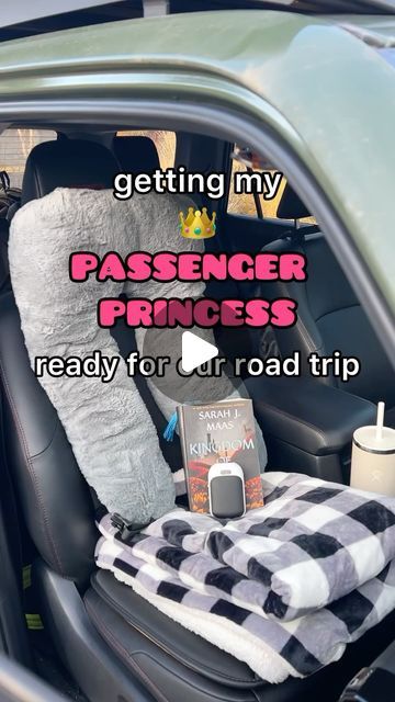 355K views · 25K likes | DANNY & DANIE | travel | hiking | adventure📍PNW on Instagram: "She said she wanted the best passenger princess set up… and I think this might be it 🙃  The keys to any good passenger princess set up…  1️⃣ Comfort items - on long road trips, our backs always hurt. Memory foam seat cushions and lumbar inserts have made a huge difference in how we feel after sitting in the car for a long time.   2️⃣ Cozy items - this heated blanket has been a game changer! Between that and the oversized neck pillow, getting rest on the road is so easy.   3️⃣ Things to do - a good book, pocket sized road trip games, or watching your favorite show on an ipad. We always have one of these things to keep the non-driver entertained.   4️⃣ Snacks - we typically keep a cooler behind the driv Princess Passenger Seat, Passenger Princess Accessories, Passenger Princess Ideas, Car Set Up For Road Trip Back Seat, Passenger Princess Essentials, Passenger Princess Aesthetic Car Decor, Road Trip Back Seat Set Up, Things To Put In Your Car, Passenger Princess Decor