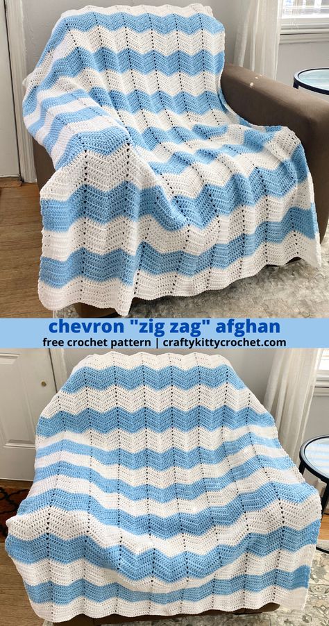 Much like the granny square, the Chevron (also known as zig-zag) afghan is a hallmark of crochet that is very recognizable.  They have a unique look, fun design, and they’re easy to make!  The blanket is easily adjustable, too. Crochet one today with this FREE Pattern! #chevronafghan #crochetblanketpattern #zigzagblanket #zigzagafghan #crochetchevronafghan #crochetafghanpattern #chevronafghanpattern #easyblanketpattern #easychevronblanketpattern #chevronafghanpattern #freecrochetpattern #crochet Crochet Zig Zag, Crochet Ripple Afghan Pattern, Easy Blanket Pattern, Chevron Crochet Blanket Pattern, Ripple Afghan Pattern, Chevron Crochet Patterns, Chevron Afghan, Crochet Ripple Afghan, Crochet Ripple Pattern