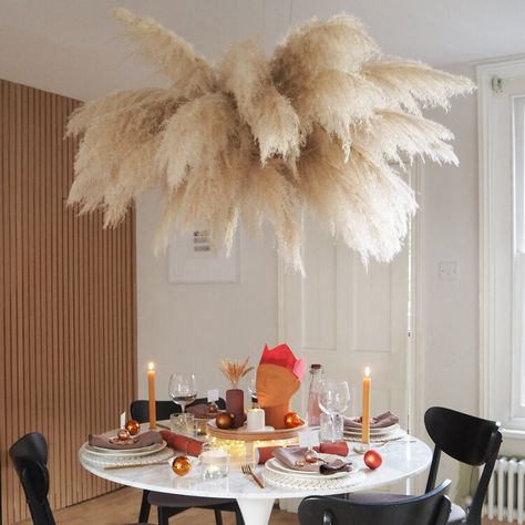 Pampas Decoration, Hanging Pampas, Hanging Centerpiece, Paid Partnership, Bohemian Christmas, Christmas Dining Table, Living Room Renovation, Grass Decor, Pampas Grass Decor