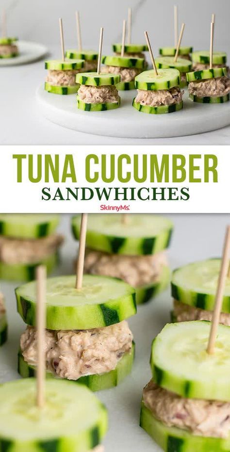 Tuna Cucumber, Cucumber Sandwiches Recipes, Guilt Free Snacks, Cucumber Sandwiches, Cucumber Recipes, Deilig Mat, Edible Flowers, Healthy Snacks Recipes, Healthy Lunch