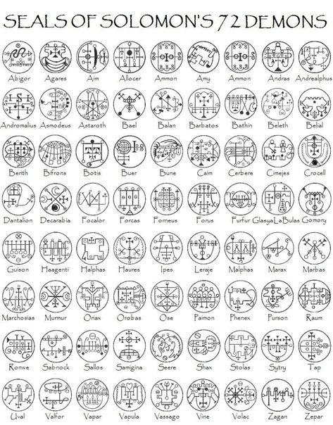 72 Seals Of Solomon, Seals Of Solomon Symbols, Occult Symbols Demonology, Seal Of Solomon Tattoo, Solomon Seal Tattoo, Demon Heirachy, Demonic Symbols Demonology, Enochian Tattoo, Solomonic Magick