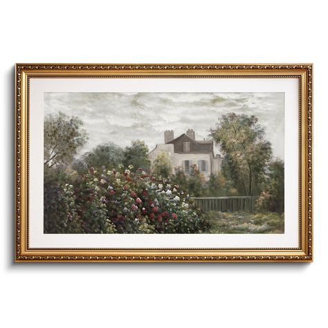 PRICES MAY VARY. Vintage Garden Aesthetic: The artwork exudes a vibrant, idyllic mood, transporting the reader to the serenity of the artist's garden in full bloom, captured through Monet's masterful brushstrokes. Gold framed wall art prints matching with retro exquisite flower carvings. The gold frame paintings adds a touch of opulence and sophistication to any wall decor painting. Versatile Design: Ready to hang the 24x36inch gold framed paintings on the wall. Its intricate exterior relief enh Antique Gallery Wall, Framed Wall Art Living Room, Monet Garden, Home Farmhouse Decor, Farmhouse Paintings, Large Framed Wall Art, Antique Paintings, Art Above Bed, Antique Picture Frames