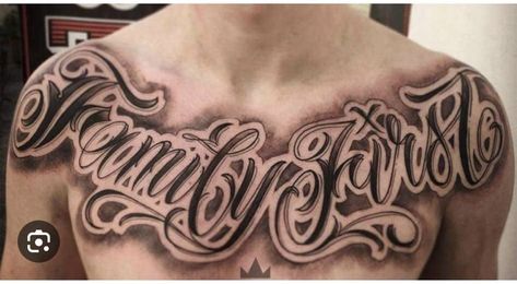 Script Chest Tattoo, Chest Script Tattoo, Chest Tattoo Script, Chest Tattoo Lettering, Font Tattoo, Script Tattoo, 13 Tattoos, Chest Tattoos, Tattoo Lettering Fonts