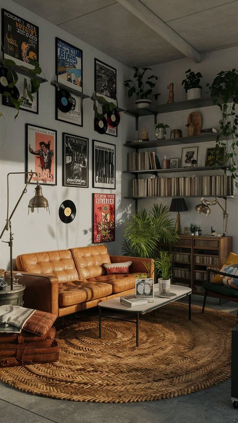 Street Apartment Aesthetic, Cluttercore Apartment, Edgy Living Room Ideas, Dark Maximalism Apartment, Street Style Home Decor, Cheap Apartment Aesthetic, Street Style Apartment, Street Style Decor, Room Decor Edgy