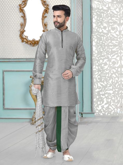 Discover our extensive collection of traditional men's dresses for every occasion. Shop now and choose from a variety of fabrics, colors, and designs to find the perfect traditional dress for you.#TraditionalDressforMen #indiantraditionaldress Kurta With Dhoti, Indian Wedding Clothes For Men, Dhoti Kurta, Wedding Outfit For Boys, Mens Indian Wear, Wedding Kurta For Men, Groom Dress Men, Wedding Dresses Men Indian, Gents Kurta Design