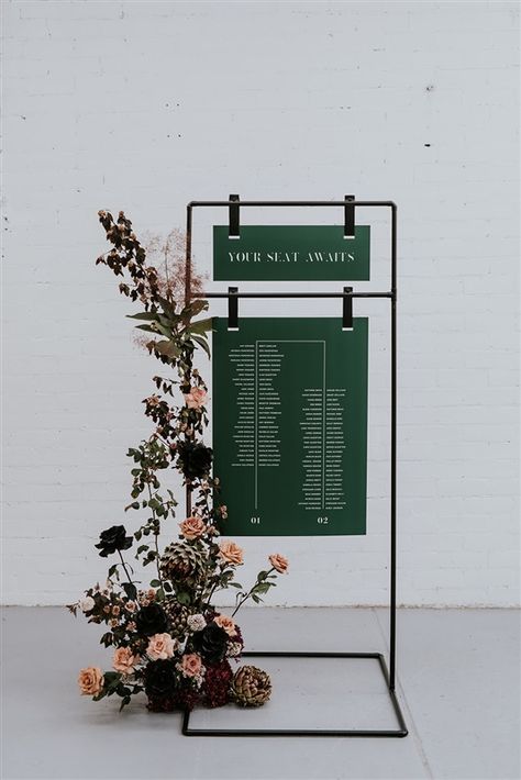 Black Seating Chart Frame - Creative Melbourne Event Styling & Event Hire | The Small Things Co Papan Menu, Eksterior Modern, Event Signage, Sign Stand, The Small Things, Wayfinding Signage, Signage Design, Wishing Well, Wedding Signage