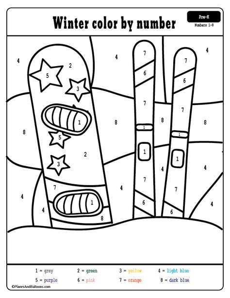 Free winter preschool printables - winter color by numbers worksheets. Fun winter coloring pages with learning letters and numbers. #preschool Winter Sports Crafts For Kids, Winter Sports Preschool Activities, Winter Sports Activities Preschool, Winter Preschool Printables, Winter Sports Preschool, Winter Sports Crafts, Winter Olympics Activities, Winter Color By Number, Olympic Crafts