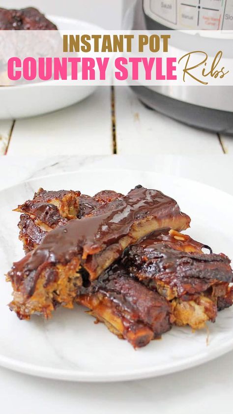 plate of bbq country style ribs with the Instant Pot in the background Recipe For Ribs, Instant Pot Country Style Ribs, Pressure Cooker Meals, Ribs Instant Pot, Honey Barbecue Sauce, Beef Recipe Instant Pot, Pressure Cooker Recipe, Country Style Ribs, Honey Barbecue