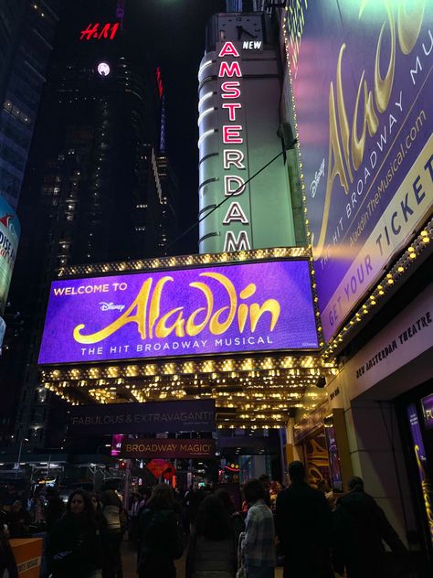 Aladin Broadway, Nyc Realistic, Broadway Show Nyc, Embroidery Journaling, Broadway Aesthetic, Aladdin Broadway, Theater Aesthetic, Nyc Broadway, Active Activities