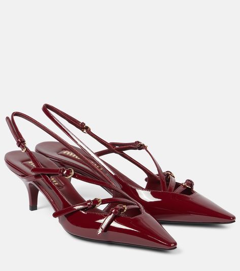 55 patent leather slingback pumps in burgundy - Miu Miu | Mytheresa Miumiu Shoes, Miu Miu Pumps, Gothic Academia, Miu Miu Heels, Style Wide Leg Jeans, Cotton Pencil Skirt, Burgundy Heels, Shoes Heels Classy, Mid Heels Pumps