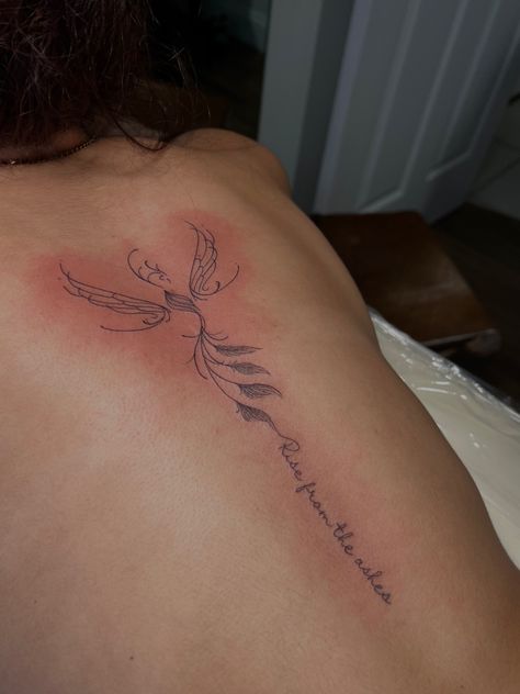 Spine Pheonix Tattoo, Phoenix Tattoo Feminine Spine, Spine Phoenix Tattoo, And Still I Rise Phoenix Tattoo, Phoniex Rising From Ashes Tattoo, Rise From Ashes Tattoo, Rise Like A Phoenix Tattoo, Phoenix Tattoo Flowers, Pheonix Tattoo For Women Spine