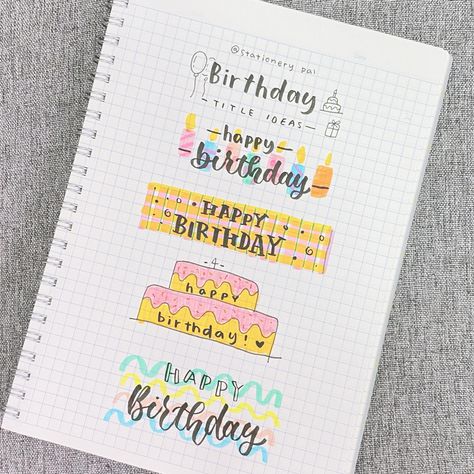 Happy Birthday Title Ideas, Happy Birthday Brush Pen, Birthday Title Ideas, Happy Birthday Journal Ideas, Happy Birthday Writing Styles, Happy Birthday Writing Style, Art Bio Ideas, Happy Birthday To Myself, Birthday To Myself