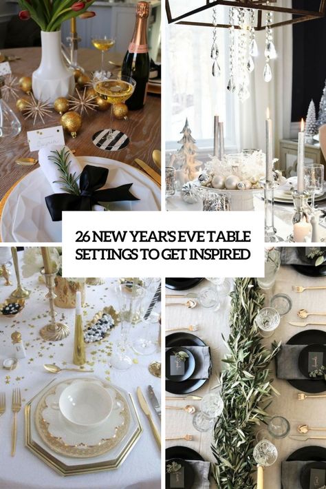 new year's table settings to get inspired cover New Years Eve Table Setting, Cool Recipes, New Year Table, Table Setting Ideas, New Year Pictures, Cool Decor, New Year's Food, Party Table Settings, Setting Ideas