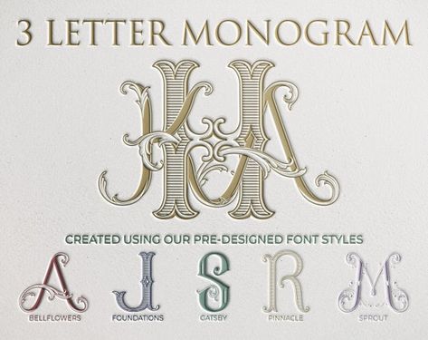 3 Letter Wedding Monogram, Couple Monogram Design, Letter Styles, Monogramm Alphabet, Fonts Wedding, 3 Letter Monogram, Custom Wedding Monogram, Couples Monogram, Wedding Logo Monogram