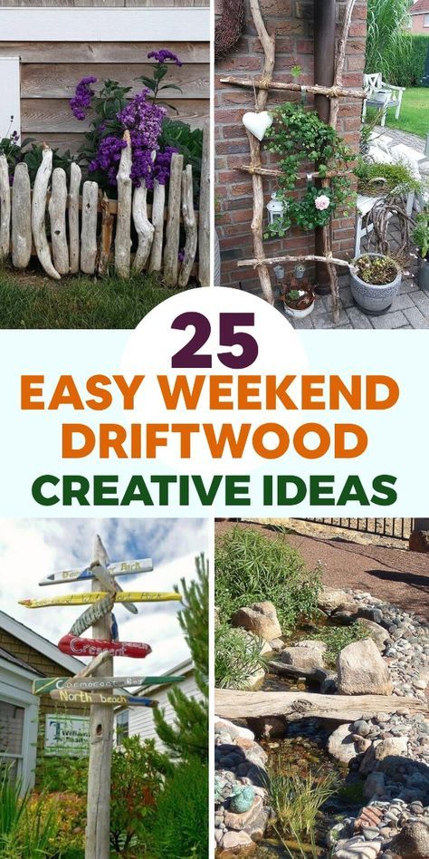 Driftwood Signs Diy, Driftwood Trellis, Driftwood Projects Unique, Beach Theme Garden, Driftwood Birdhouse, Driftwood Garden, Recycled Garden Planters, Driftwood Planters, Driftwood Signs