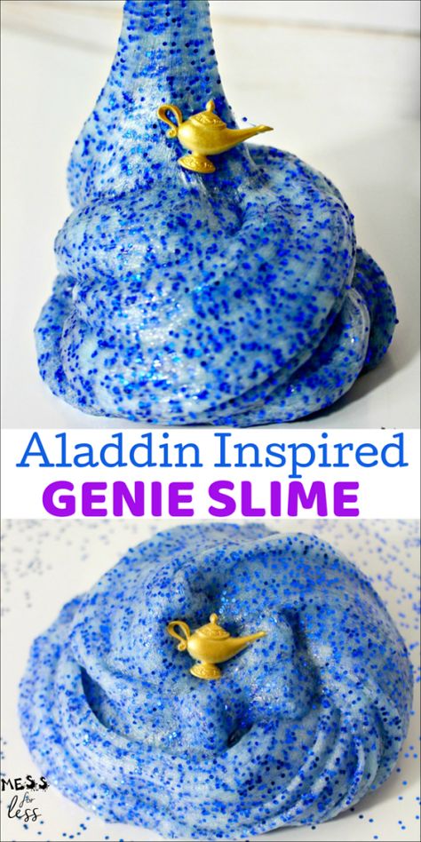 This Aladdin inspired genie slime pays tribute to wonderful movies & songs. If your kids are big Aladdin fans, they'll love learning How to Make Genie Slime #slime #aladdin Aladdin Crafts For Kids, Disney Lessons, Junior Kindergarten, Babysitting Ideas, Disney Activities, Discovery Bottles, Slime Making, Slime Recipes, Slime Time