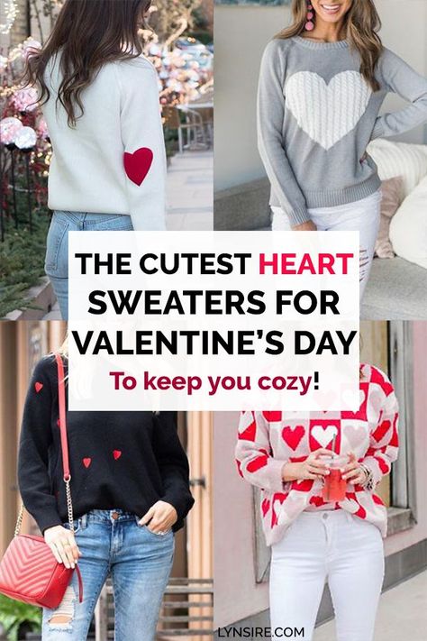 These heart sweaters for Valentines Day are literally exactly what I was looking for! Love Sweater Outfit, Valentine Sweaters For Women, Valentines Sweater Outfit, Valentines Sweaters, Gasparilla Outfit, Valentine Day Outfits, Valentines Clothes, January Outfit, January Outfits