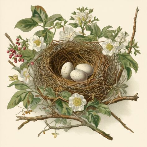 Bird Nests Art, Nest Images, Bird Nest Painting, Nest Art, Vintage Bird Illustration, Animal Illustration Art, The Graphics Fairy, Spring Birds, Spring Projects