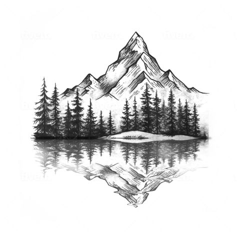 Unique and personalized custom tattoo designs crafted just for you. Expertly created with precision and creativity. Mountain Scene Tattoo Design, Mountain And Trees Tattoo Design, Mountain Tattoo Stencil, Trees And Mountains Tattoo, Nature Tattoo Stencil, Glacier Tattoo, Tree And Mountain Tattoo, Mountain Tree Tattoo, Colorado Mountains Tattoo