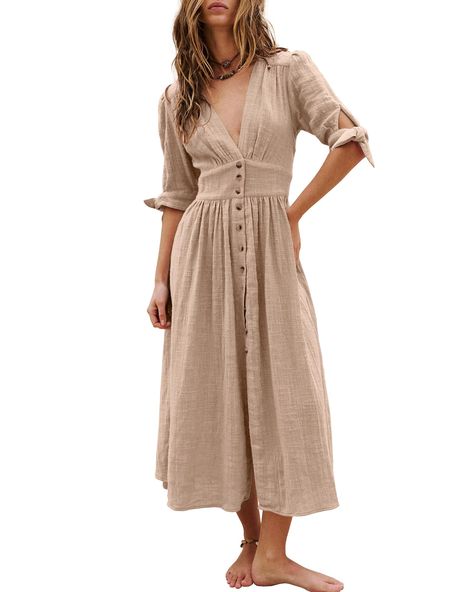 PRICES MAY VARY. Button closure Style Summer Dress For Fall, Women’s Dress, Button Up Shirt With Dress, Homestead Fashion, Flowy Fall Dress, Fall Dress Women, Neutral Summer Dresses, Women Fall Dresses, Flowy Fall Dresses