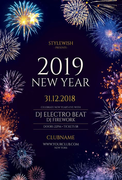 New Year Flyer by styleWish. Download the PSD design for $9 at Graphicriver. New Year Poster Design Ideas, New Year Design Poster, New Year Post Design, New Years Flyer, New Year Flyer Design, New Year Poster Design, New Year's Eve Flyer, New Year Promotion, New Year Flyer