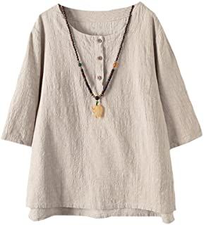 Minibee Women's 3/4 Sleeve Cotton Linen Jacquard Blouses Top T-Shirt #fashionabledress #womenfashion #womenclothing #falldress #summerdress #womenoutfits #womenstop #womensshirts #womensdress #winterdressoutfits #beautifuldress #womenstshirts #tshirtswomen #womensteeshirts #womensjackets #jackets #denimjackets #womensjeans #womensleatherjackets #womentrousers #womenpants Beige Linen Shirt, Tunics For Women, Jacquard Blouse, Linen Top Women, Linen Tunic Tops, Tunic Tops Casual, Stylish Jeans, Linen Tunic, Vetements T Shirt