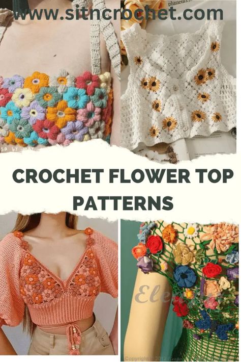 Crochet Flower Top Pattern Crochet Flower Shirt Pattern, Crochet Flower Top Pattern Free, Flower Crochet Top Pattern, Crochet Flower Top Pattern, Top Patterns For Women, Flower Top Crochet, Free Crochet Top Patterns, Flower Crochet Top, Crochet Flower Top