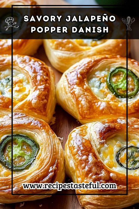 A delightful twist on the classic jalapeño popper, these savory danishes are made with flaky puff pastry, creamy cheese, and spicy jalapeños, making them a perfect appetizer or snack for any gathering. Savory Danish, Puff Pastry Recipes Appetizers, Puff Pastry Snacks, Puff Pastry Recipes Savory, Savory Puff Pastry, Jalapeno Popper Recipes, Puff Pastry Appetizers, Poppers Recipe, Cheese Puff Pastry