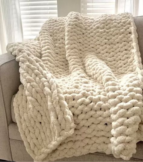 Handmade Knitted  Chunky Chenille Throw  Incredibly  soft and cozy, my  Knitted chenille chunky blankets are the perfect handmade gift for any occasion, or to keep for yourself. They are the perfect size to toss on the couch, or bed as a nice homey decorative touch. I make these in assorted sizes and colors. Solid and two tone are available! Message me for questions or if you have a special request. I use a certain amount of skeins of yarn on this size blanket. I try to as consistent as possible White Knitted Throw Blanket, Beige Chunky Knit Blanket, Fall Throw Blanket Knit, Thick Knot Blanket, Cream Knit Blanket, Big Fuzzy Blanket, Giant Knitted Blanket, Cream Chunky Knit Blanket, Cozy Blankets And Pillows