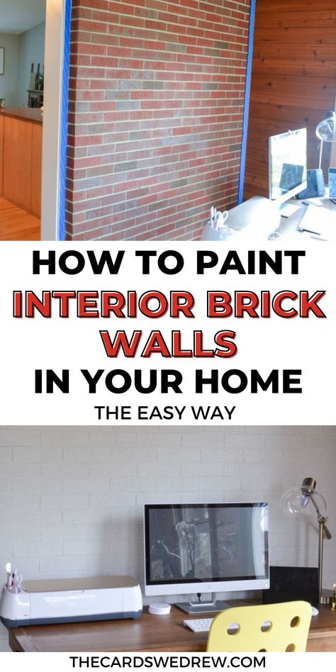 Sponge Paint Brick Wall, Painting Indoor Brick Wall, Painted Brick Walls Interior, How To Paint Brick Wall, Painted Brick In Kitchen, Painting Brick Interior Wall, Painting Brick Interior, Painting Brick Wall, Painted Brick Wall Interior