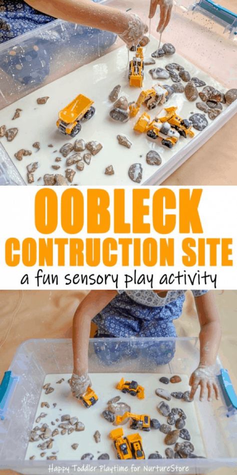 Construction Oobleck, Quiet Toddler Activities, Play For Preschoolers, Goop Recipe, Construction Theme Preschool, Preschool Construction, Transportation Activities, Construction Play, Play Activity