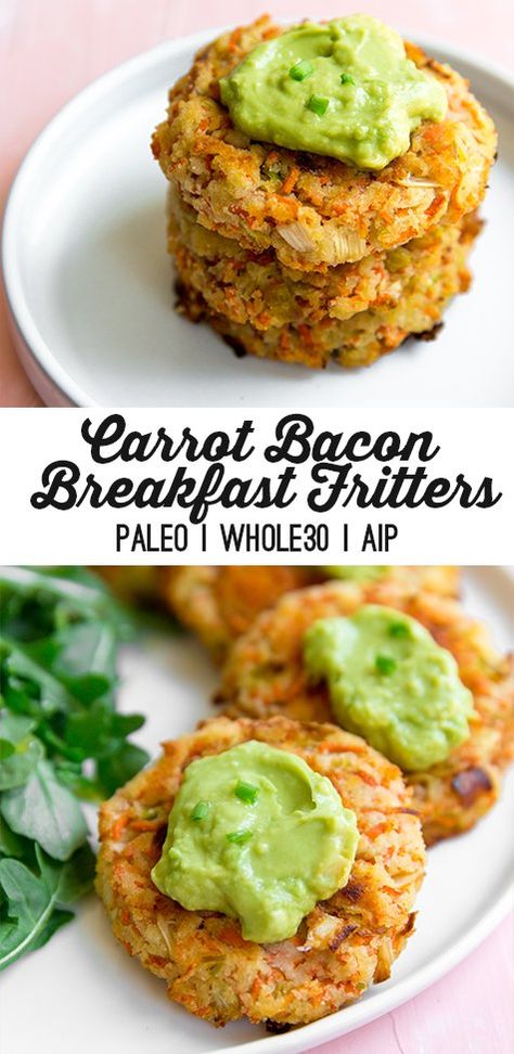 These carrot bacon breakfast fritters are a delicious and unique breakfast! They're paleo, whole30, and easy to make egg-free and AIP. Breakfast Fritters, Paleo Breakfast Smoothie, Carrot Bacon, Unique Breakfast, Egg Free Breakfast, Aip Breakfast, Grain Free Diet, Paleo Recipes Breakfast, Whole 30 Breakfast