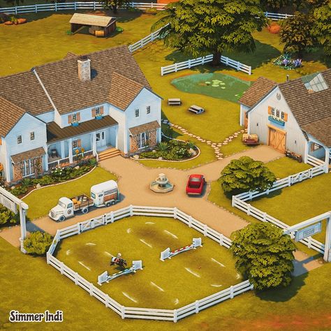 Sims 4 Ranch Layout, Sims 4 Horse Ranch Layout, Sims 4 Modern Ranch, Sims 3 Houses Blueprints, Sims 4 Horse Ranch House, Sims 4 Ranch Build, Sims Horse Ranch, Sims Ranch House, Sims 4 Farmhouse Layout