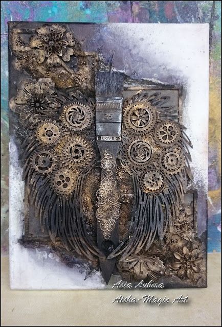 Enter into the magic: Flying Dark Art Mixed Media Journal Cover, Steampunk Mixed Media Art, Steampunk Mixed Media, April Challenge, Altered Canvas, Steampunk Crafts, Multimedia Arts, Mixed Media Art Canvas, Altered Art Projects