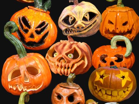 Jack-O-Lanterns hand carved from clay Art Projects For High School, High School Halloween, Clay Pumpkins, Crayon Art Diy, High School Ceramics, High School Project, Ceramic Pinch Pots, Halloween Art Projects, High School Art Lessons