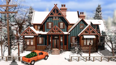 Winter House Exterior, Sims 4 City Living, Cottage House Interior, Sims 4 Houses Layout, Sims 4 Speed Build, Rustic Log Cabin, Sims 4 House Plans, Sims 4 House Building, Sims 4 House Design