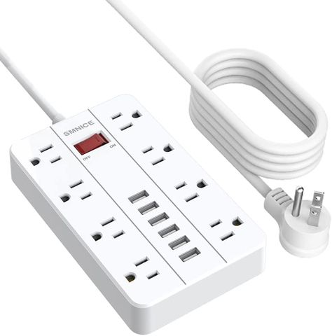 Power Strip Surge Protector, SMNICE Flat Plug Long Extension Cord 10 Ft with 8 Widely Spaced Outlets 6USB Charging Station, Wall Mount for Dorm Home, Office... Size:10FT Nightstand Charging Station, Pandora Bracelet Designs, Amazon Items, Outlet Extender, Bathroom Upgrade, Pink Room Decor, Usb Outlet, Body Smells, Surge Protector