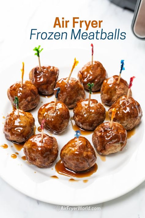 Air Fryer Frozen Meatballs Cooking Frozen Meatballs, Frozen Meatball Recipes, Bbq Meatballs, How To Cook Meatballs, Airfryer Recipes, Air Fry Recipes, Frozen Meatballs, Air Fried Chicken, Frozen Foods