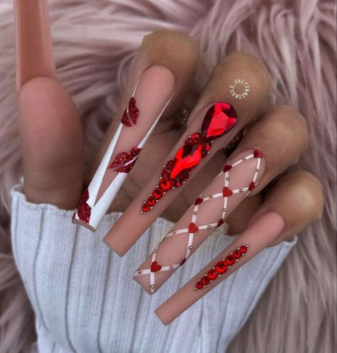 Beige Nails Design, Valentines Day Nail, Vday Nails, Valentines Day Nails, Beige Nails, Nail Designs Valentines, Long Acrylic Nails Coffin, Coffin Nails Long, Long Square Acrylic Nails