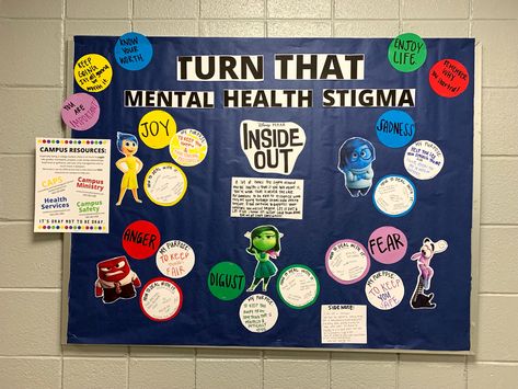 Mental Awareness Month Board, October Mental Health Bulletin Board, Health Awareness Poster Ideas, Mental Health Month Bulletin Board Ideas, Mental Health Door Ideas, Mental Health Week Activity Ideas, Mental Health Ra Bulletin Board, Mental Health Event Ideas, Mental Health Bulletin Board Ideas